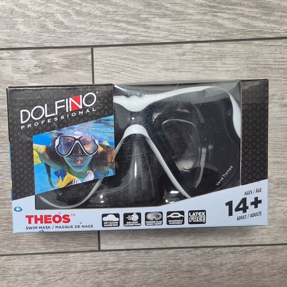 Dolfino Professionals THEOS Black and White Swim Mask. For Ages 14+. Snorkeling